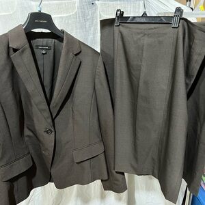 Ann Taylor Dark Brown Suit Set with Skirt & Pants